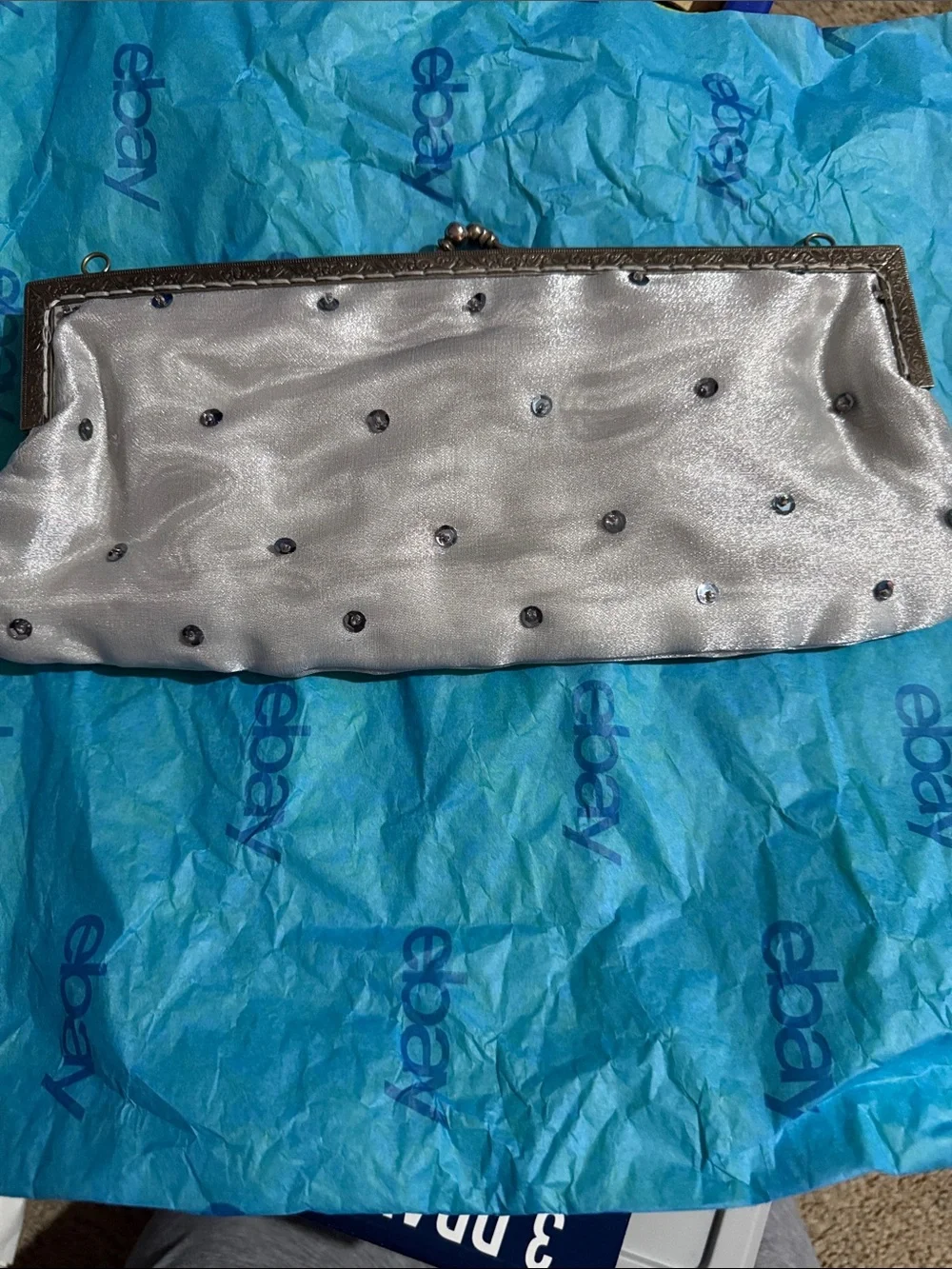 BlueSilver Sequin Beaded Evening Clutch by Katherine’s Collection at Silver Lake